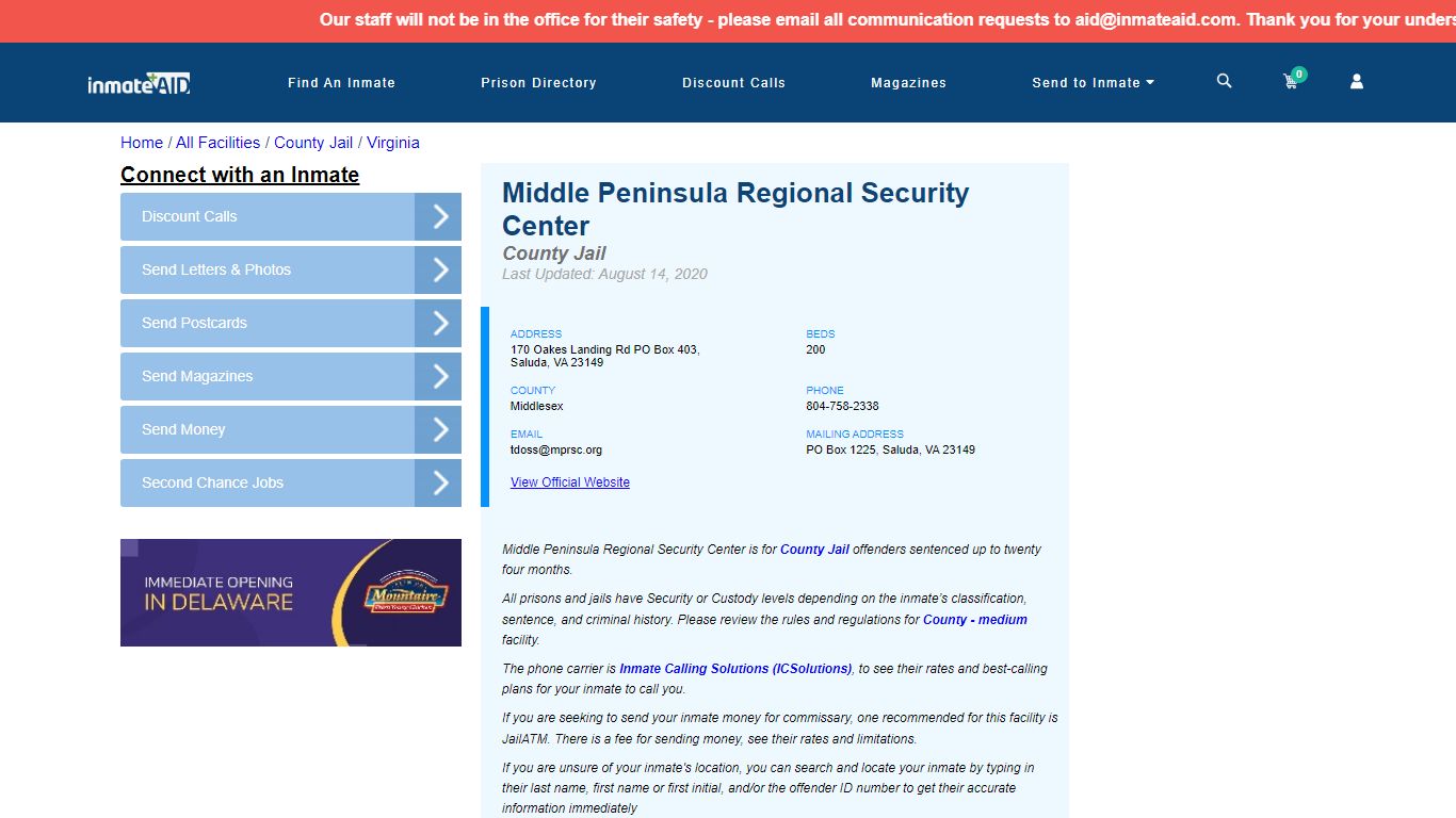 Middle Peninsula Regional Security Center - Inmate Locator ...